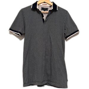 Ted Baker London Aven Geometric Print Cotton Polo Shirt Navy White Sz 3 M Preppy